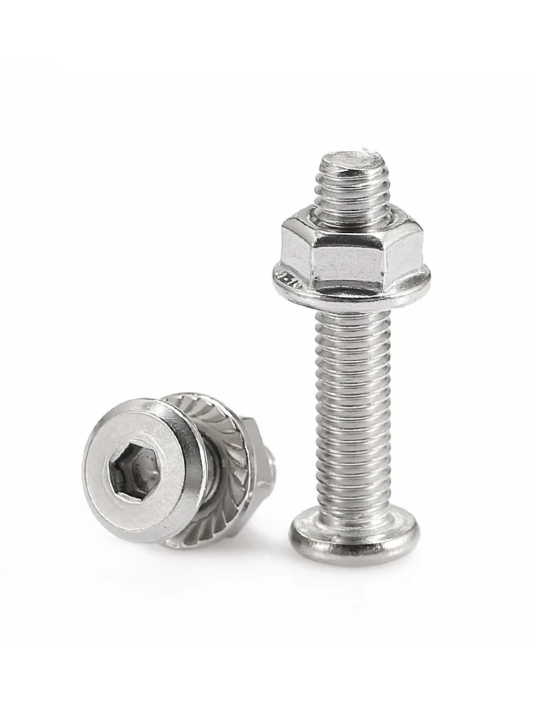 M3 M4 M5 M6 M8 M10 M12 A2 304 Stainless Steel Flat Head Chamfered Hexagon Bolts Flange Nut Combination
