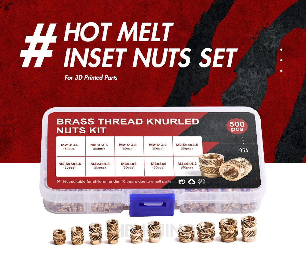 Brass Insert Nut Assortment Set M2 M2.5 M3 M4 M5 M6 Thread Knurled Heat Metal Female Injection Inserts Nuts Kit 500/830/1000pcs