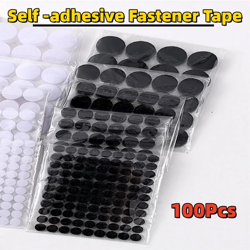 100Pcs Self Adhesive Double Sided Strong Glue Sticker Fastener Tape Dots Transparent White Round Hook Tape DIY Accessories