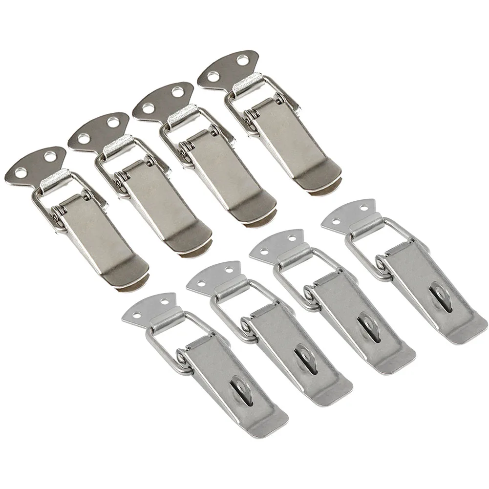 4Pcs Latch Catch Duck-mouth Buckle Hook Wooden Box Hasps Clamp Stainless Steel Spring Catch Clasp Loaded Draw Toggle Clamp Hasps