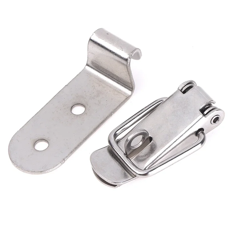 2pcs 90 Degrees Duck-mouth Buckle Hook Lock Stainless Steel Spring Loaded Draw Toggle Latch Clamp Clip Hasp Latch Catch Clasp