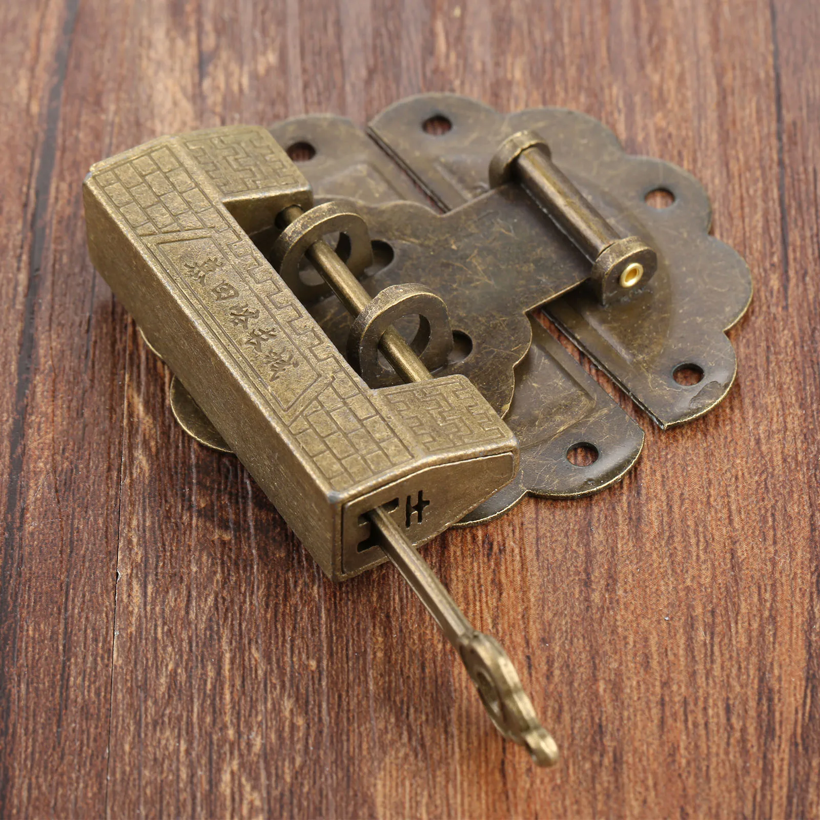 Furniture Chinese Old Box Latch Hasp Buckle Clasp and Antique Bronze Lock/Padlock for Cabinet Jewelry Wooden Box Hardware