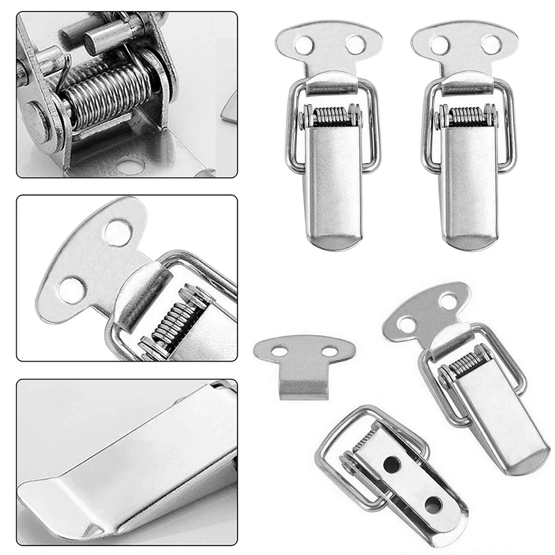 2/4pcs 90 Degrees Duck-mouth Buckle Hook Lock Stainless Steel Spring Loaded Draw Toggle Latch Clamp Clip Hasp Latch Catch Clasp