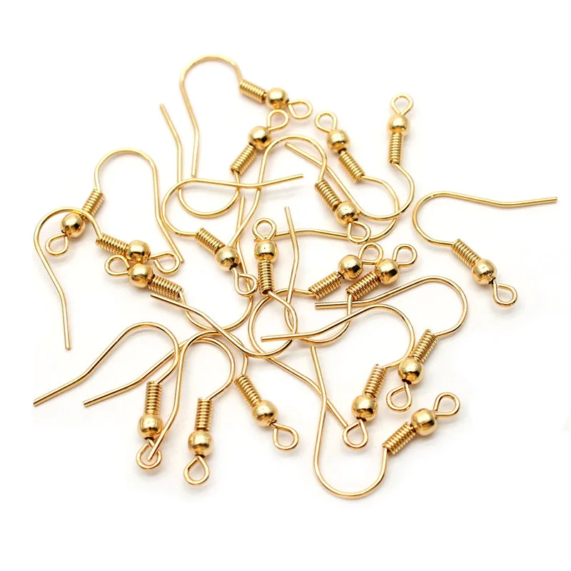 50pcs 316 Stainless Steel Hypoallergenic Earring Hooks Fish Earwire with Coil and Ball for Jewelry Making 20x20mm
