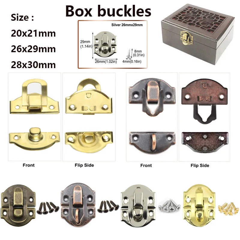 5set  Vintage Wooden Jewelry Box Buckles Antique Box Iron Latch Clasps Padlock Hasp Locked Wooden Wine Gift Box Hardware Supplie