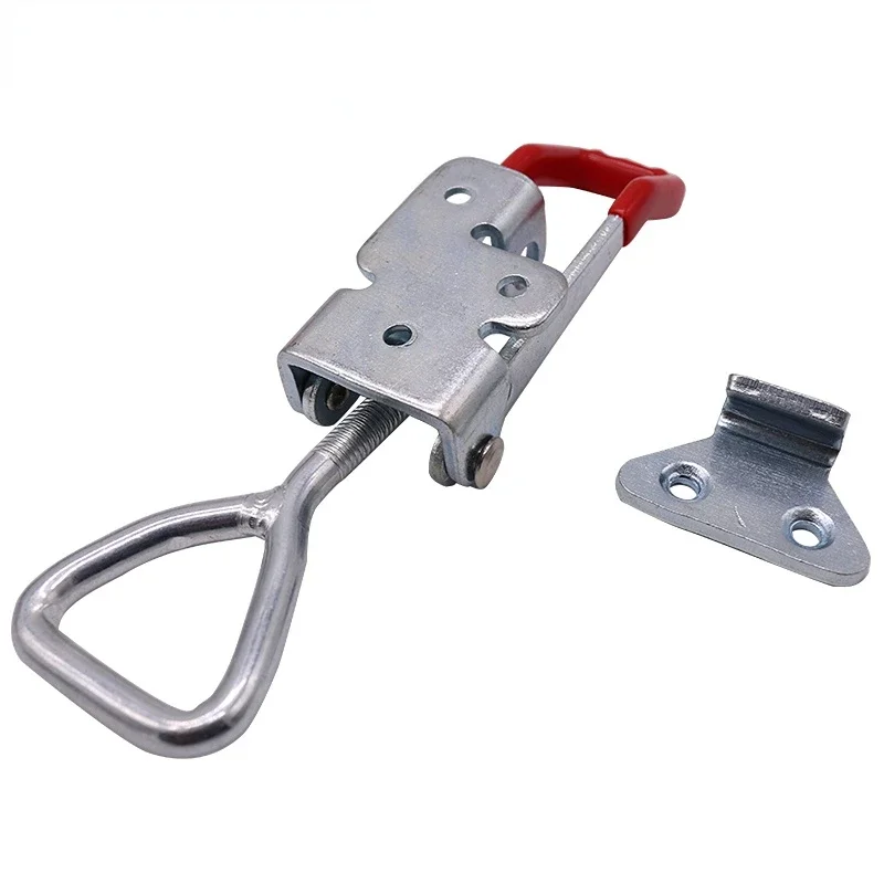 1 PCS Adjustable Toggle Latch Catch Hasp Cabinet Boxes Lever Handle Clamp Hasp Toggle Latch Catch Lock Silver+Red