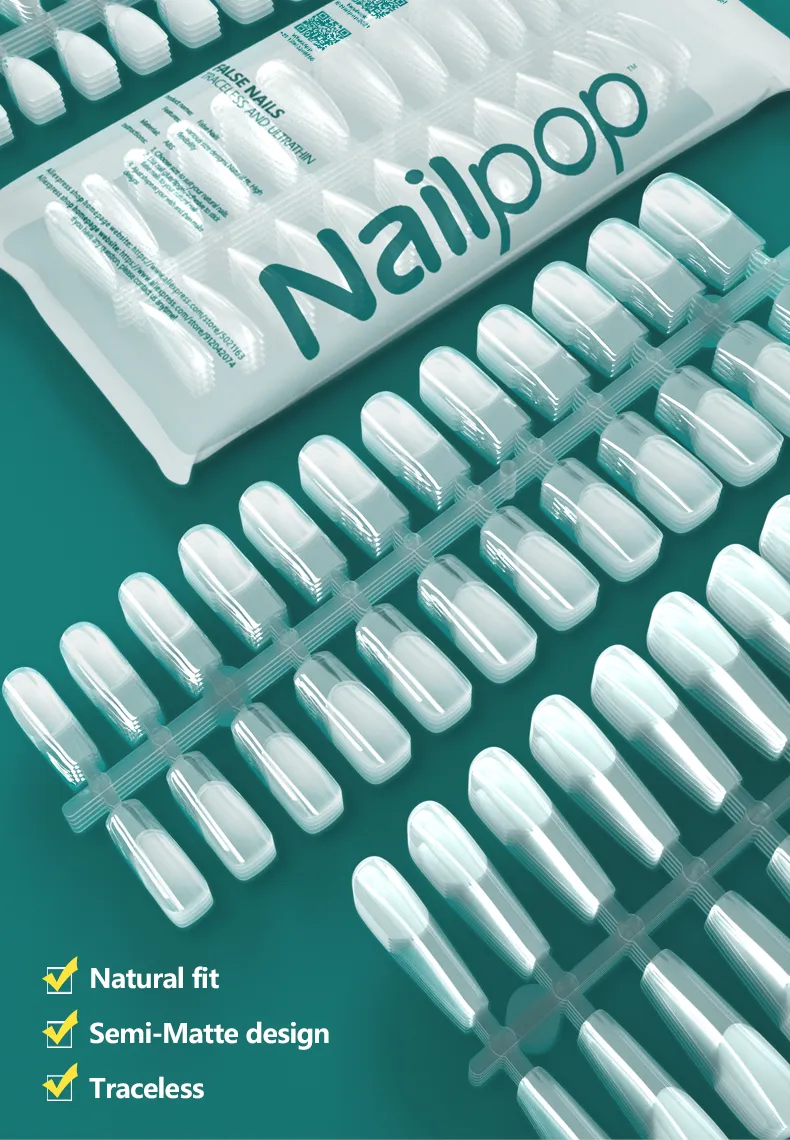 NAILPOP 120pcs Fake Nails Full Cover Press on Nails Coffin Soft Gel American Pose Capsule False Nail Tips for Extension System