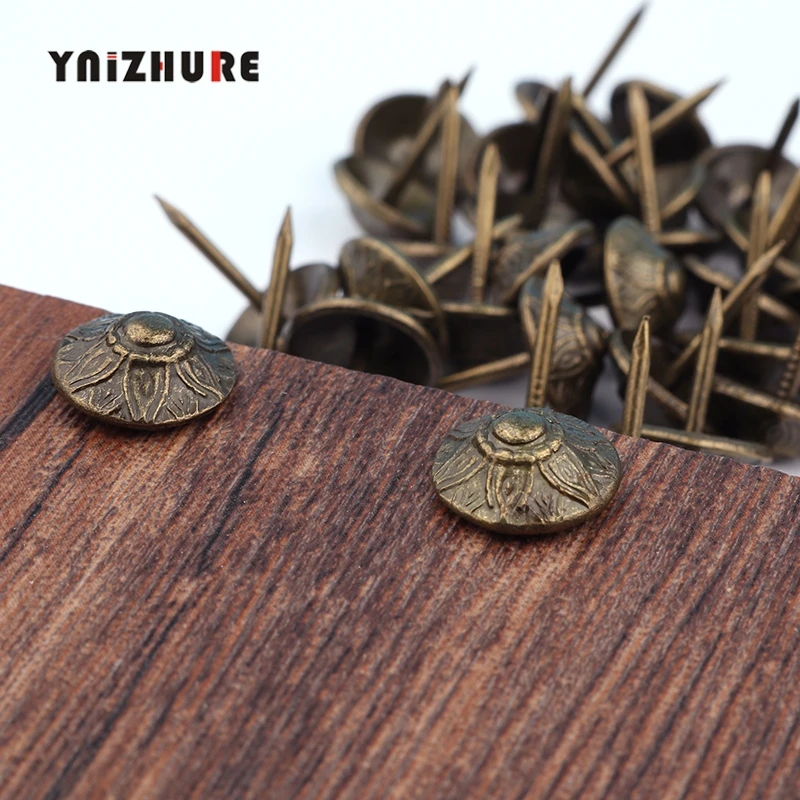 YNIZHURE 50Pcs 12*17mm Antique Umbrella Flower Pattern Carved Nail Wooden Box Case Furniture Nails Pushpin Decorative Tacks Stud