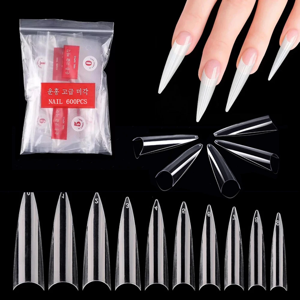 600pcs Fake Nails Complement Single size 4 5 6  Stiletto French False Nail Tips