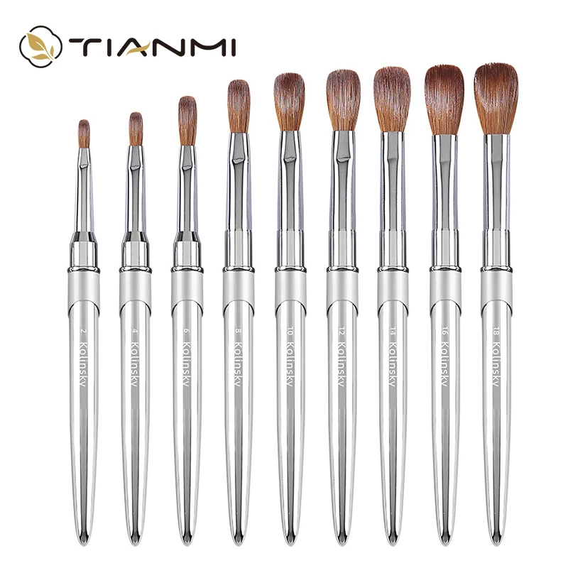 TIANMI 100% Pure Kolinsky Nail Brush Silver UV Gel Polish Nail Art Extension Builder Manicure Nail Pen Painting Drawing Brushes