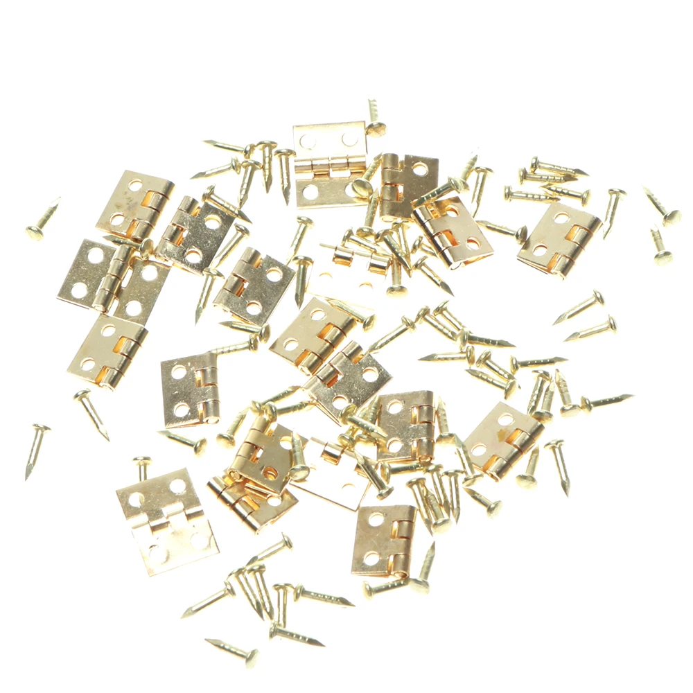 20pcs 10x8mm Tiny Gold/Silver Mini Small Metal Hinge For 1/12 House Miniature Cabinet Dollhouse Furniture Fittings Home Hardware