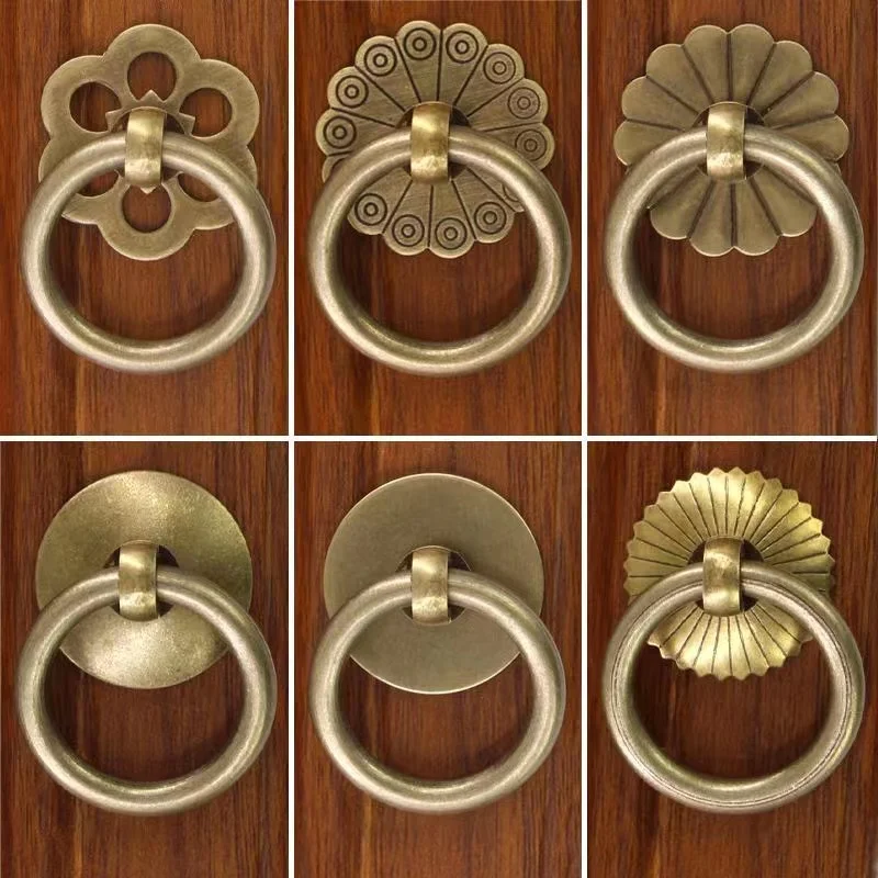 Xipeiyi Mini Handle Pulls Antique Copper Cabinet Ring Handles Chinese Brass Drawer Pulls