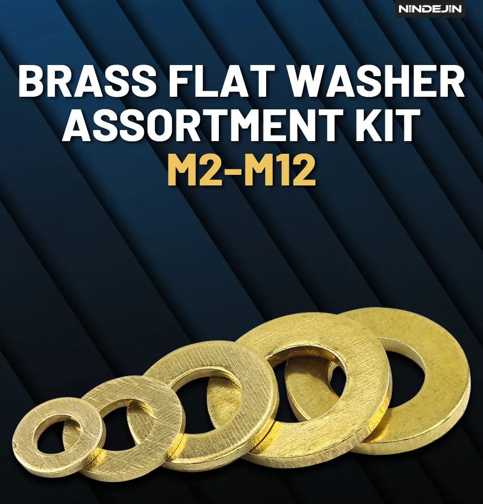NINDEJIN Brass Flat Washer Set 280/315pcs M2-M12 Metric Brass Plain Washer Flat Gasket Fastener Pure Copper Ring for Screw Bolt