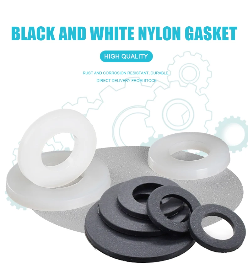 Nylon Washer Flat Gasket Plastic Sealing Hard Washers Black White M2 M2.5 M3 M4 M5 M6 M8 M10 M12 M14 M16 M18 M20 M22 M24