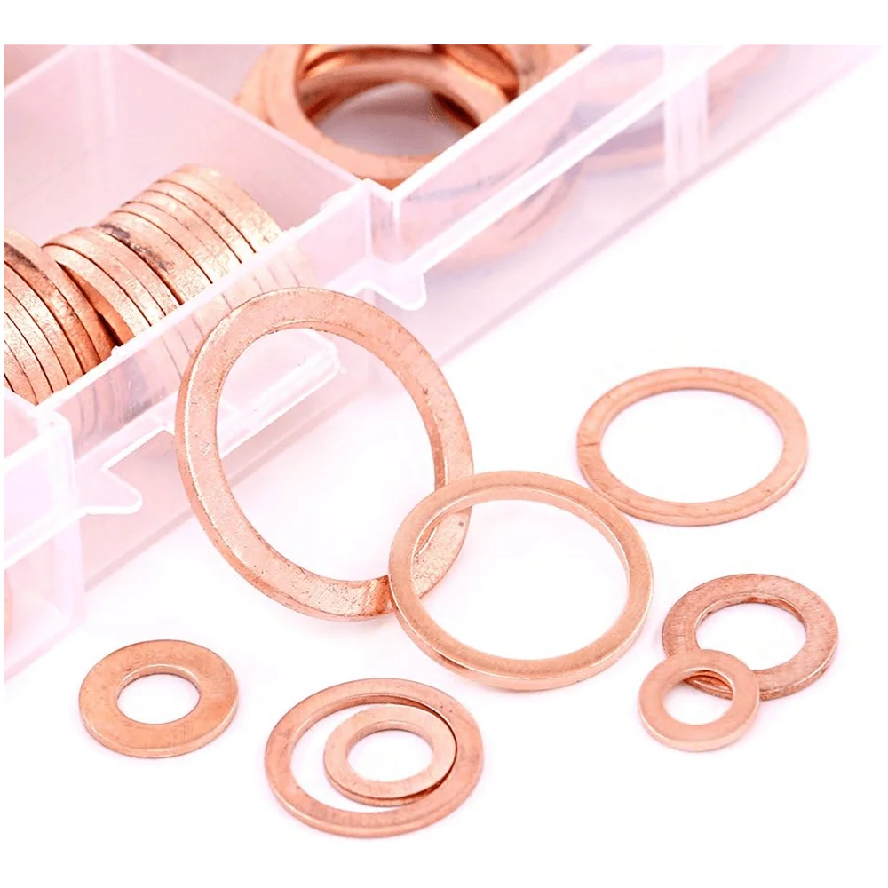 50/100/120 Pcs Copper Washer Sealing Gasket Flat Ring Seal Assortment Kit M4 M5 M6 M8 M10 M12 M14 For Sump Plugs