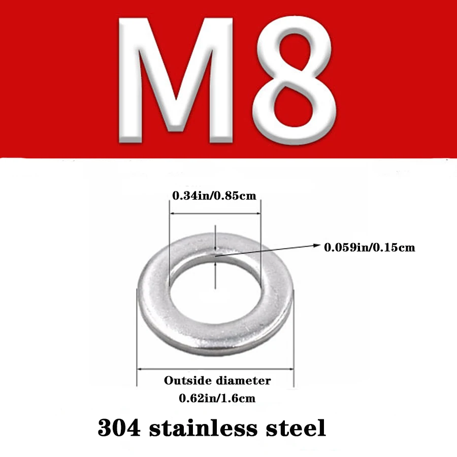 30pcs/lot 304 Stainless steel flat ring washers Model M2 M3 M4 M5 M6 M8 Stainless steel flat washers for fender screws, bolts, h