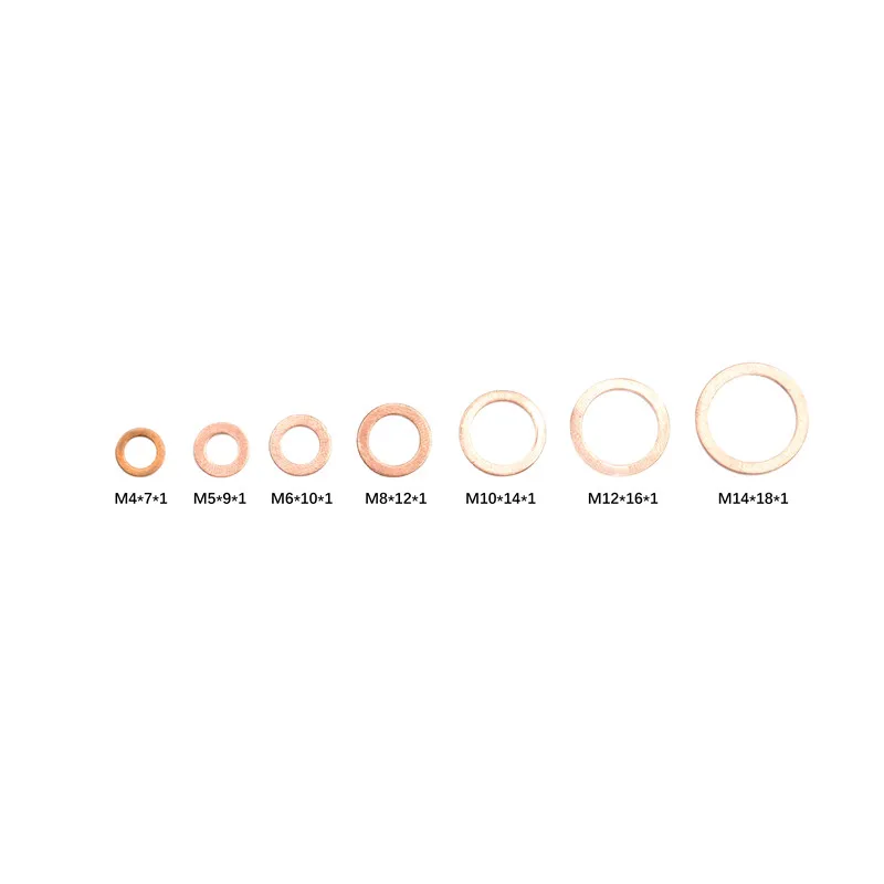 100Pcs Copper Washer Gasket Nut And Bolt Set Flat Ring Seal Assortment Kit With Box M4/M5/M6/M8/M10/M12/M14 For Sump Plugs