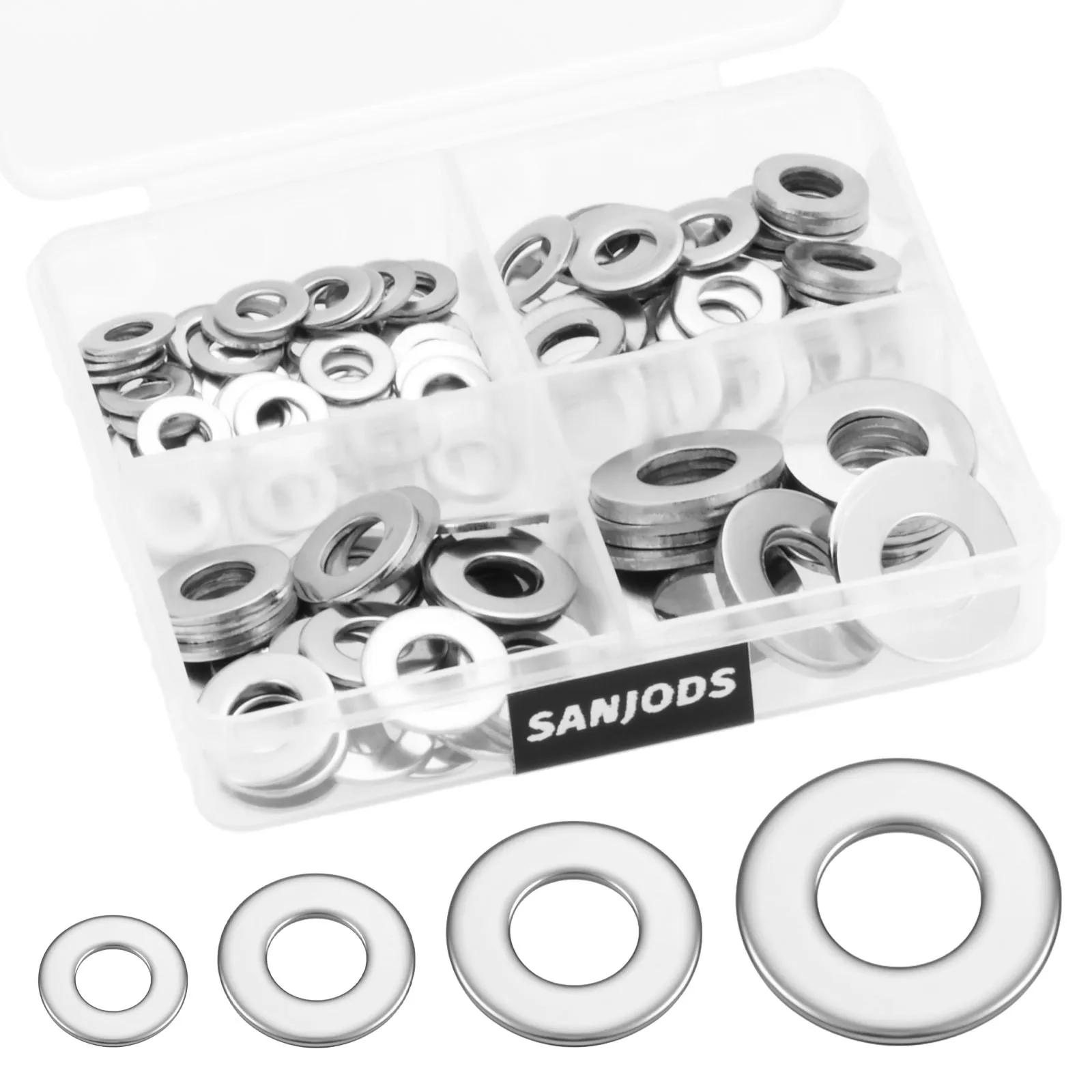 95Pcs Stainless Steel Flat Washers for Screws Bolts, M4 M5 M6 M8 Washers Assortment Set, Assorted Lock Metal Washers Kit DIN125