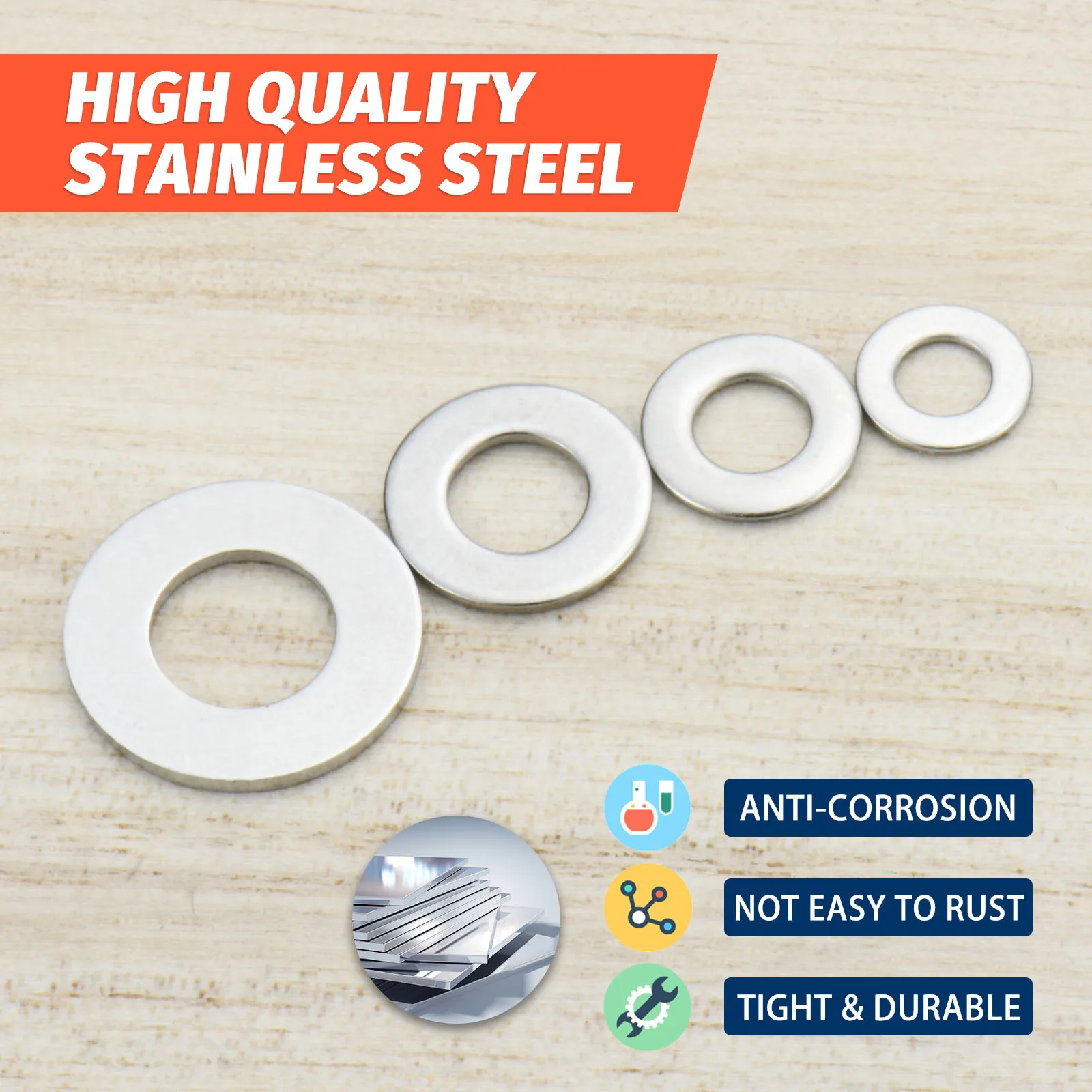 95Pcs Stainless Steel Flat Washers for Screws Bolts, M4 M5 M6 M8 Washers Assortment Set, Assorted Lock Metal Washers Kit DIN125
