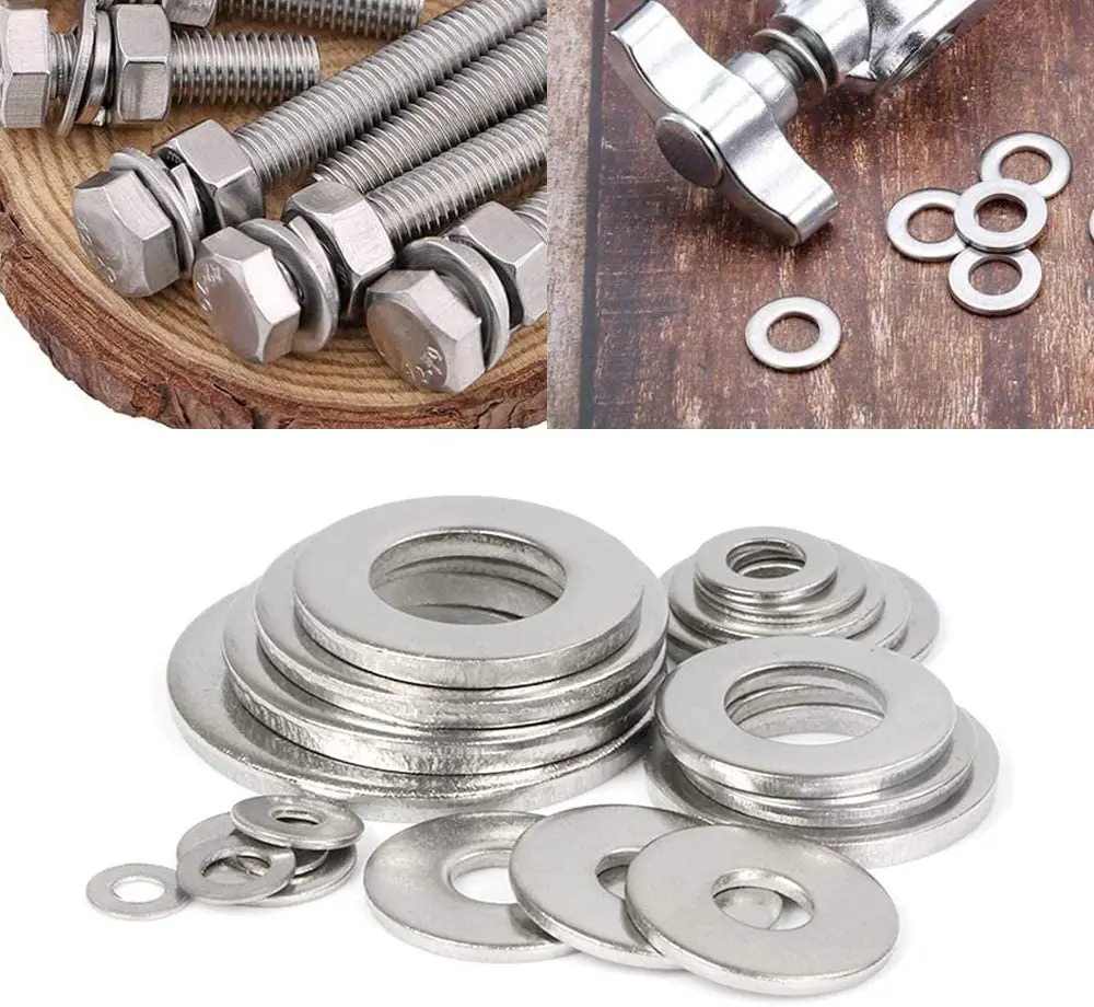 180pcs M2 M2.5 M3 M4 M5 M6 M8 M10 Stainless Steel Flat Washer Plain Washer Flat Gasket Rings Assortment Kit for Sump Plugs