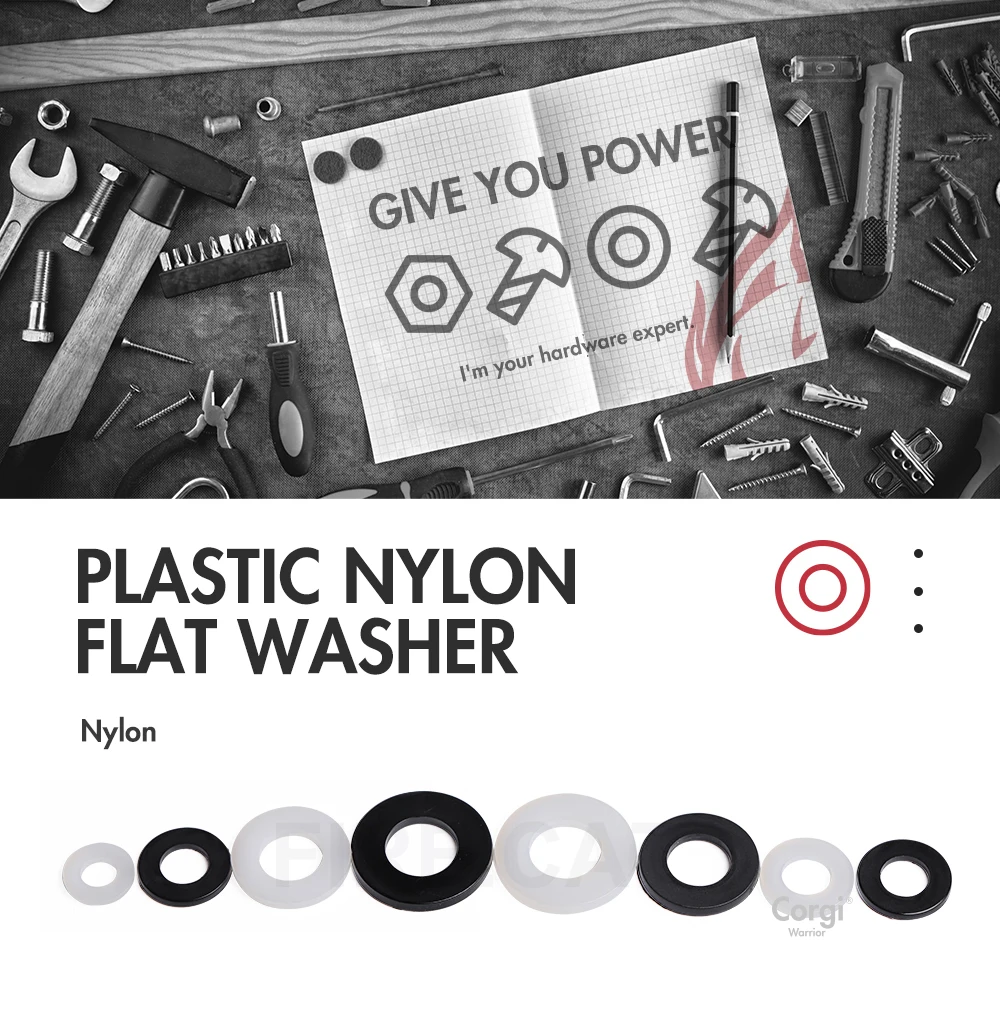 Nylon Flat Washer M2 M2.5 M3 M4 M5 M6 M8 M10 M12 M14 M16 M18 M20 Black White Plastic Sealing Hard Washers for Screw 10/100 Pcs