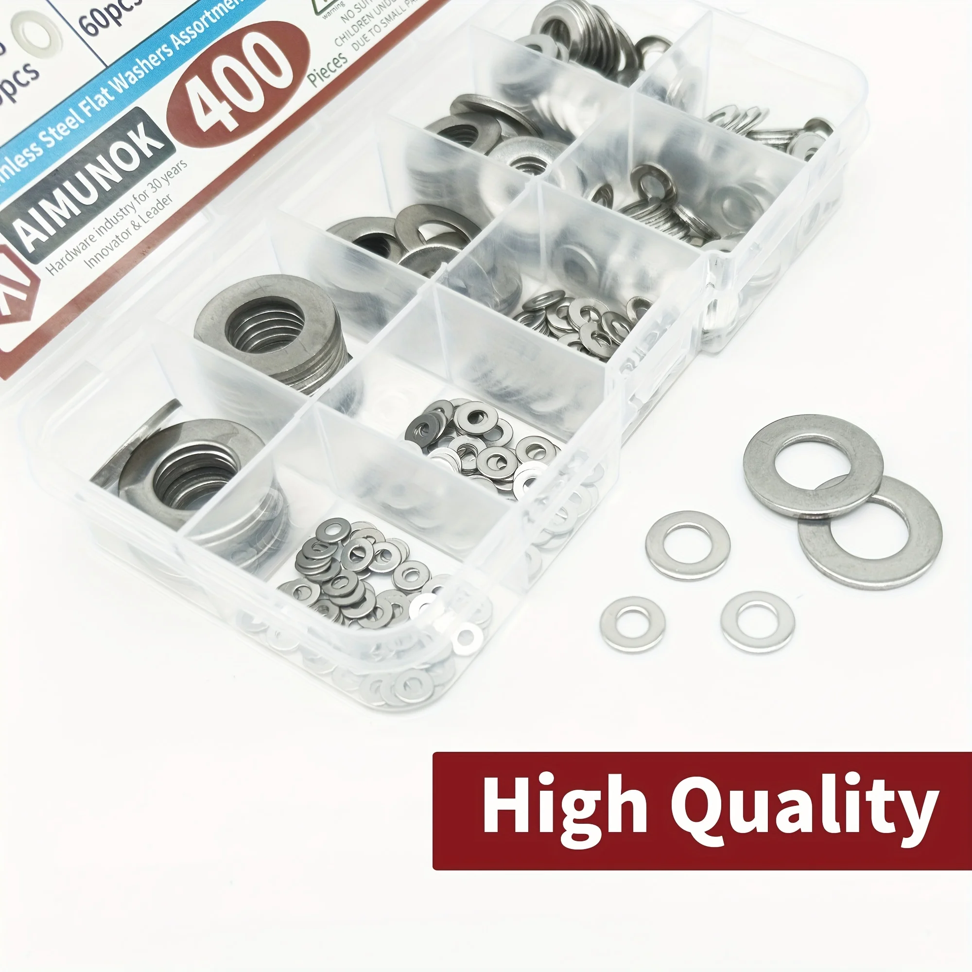304 Stainless Steel Flat Washers Set 400 Pieces, 8 Sizes - M2 M2.5 M3 M4 M5 M6 M8 M10 Suitable for Home Decoration, Factories Re