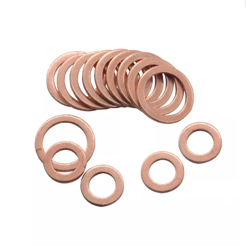 100Pcs Copper Washer Gasket Nut And Bolt Set Flat Ring Seal Assortment Kit With Box M4/M5/M6/M8/M10/M12/M14 For Sump Plugs