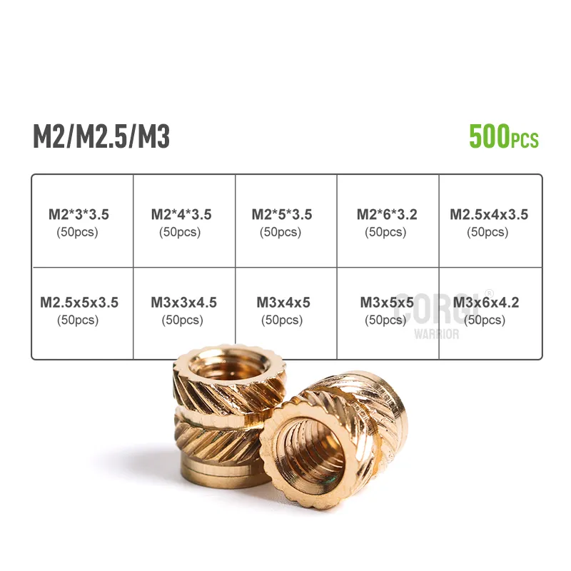 Brass Insert Nut Set Hot Melt Knurled Thread Heat Injection Molding Embedment Copper Nut M2 M2.5 M3 M4 M5 M6 for Attach 3D Print