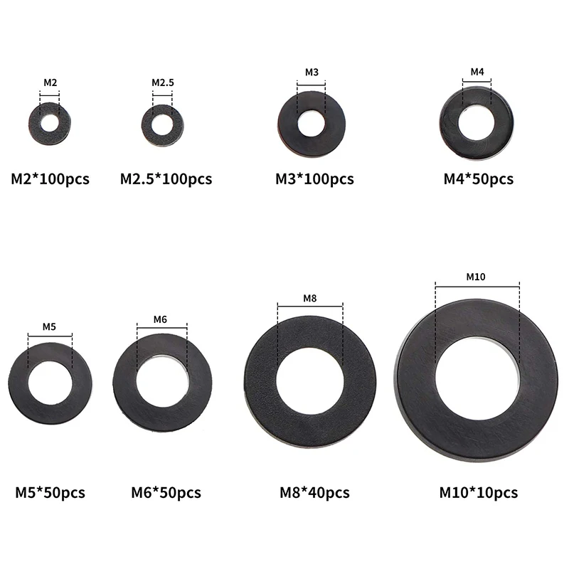 500pcs Nylon Washer Flat Assortment Set with 8-size Safety Plates M2 M2.5 M3 M4 M5 M6 M8 M10 Nylon Sealing Washers