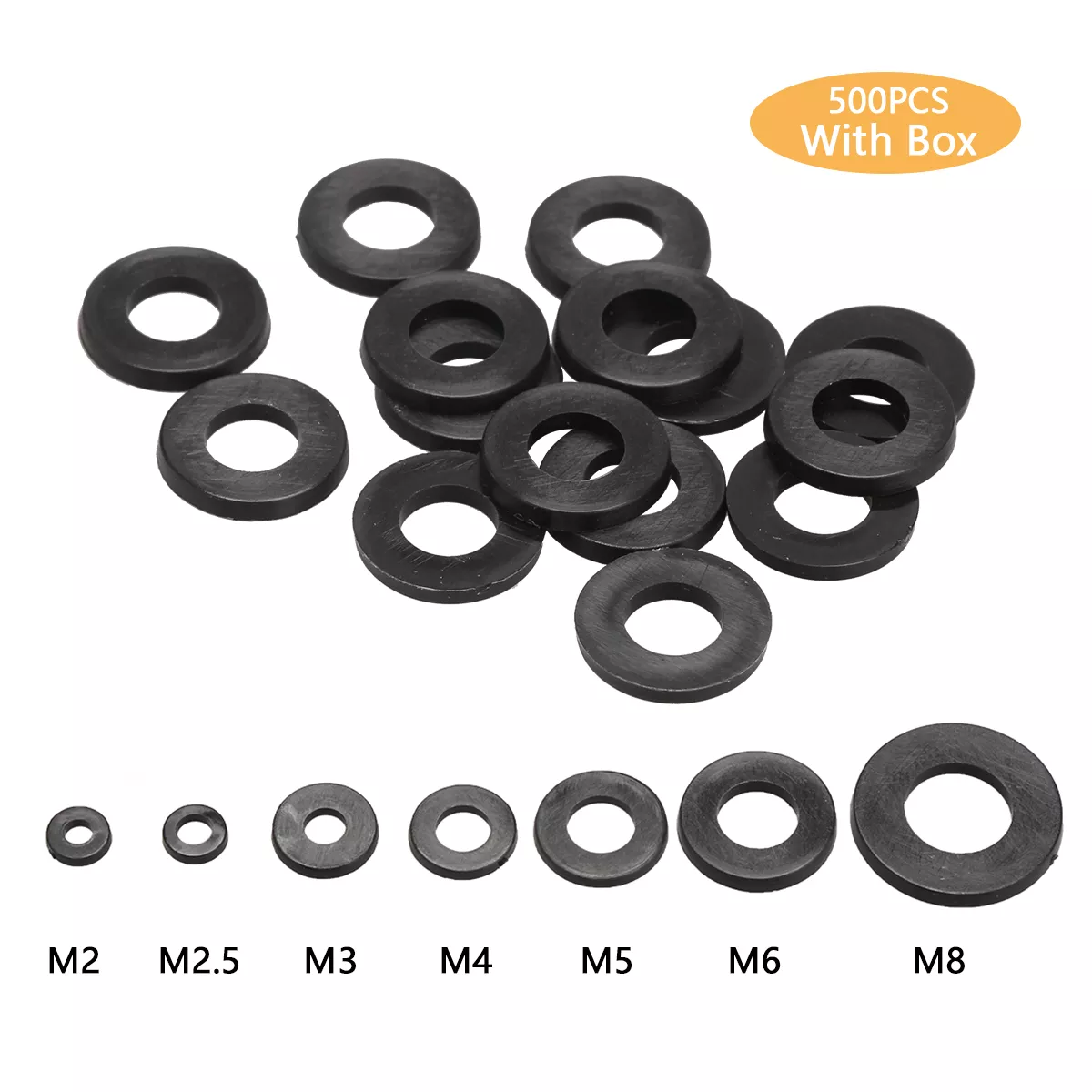 M2 M2.5 M3 M4 M5 M6 M8 Nylon Washers Plastic Insulation Spacers Seals Black White 250/350/480/500PCS Set Gasket Ring Kit