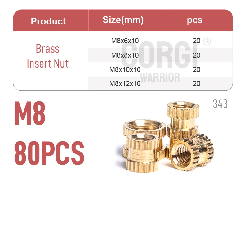 Brass Insert Nut All Size Assortment Set M1 M1.2 M1.4 M1.6 M1.7 to M10 1300pcs Hot Melt Knurled Thread Injection Nut Inserts Kit