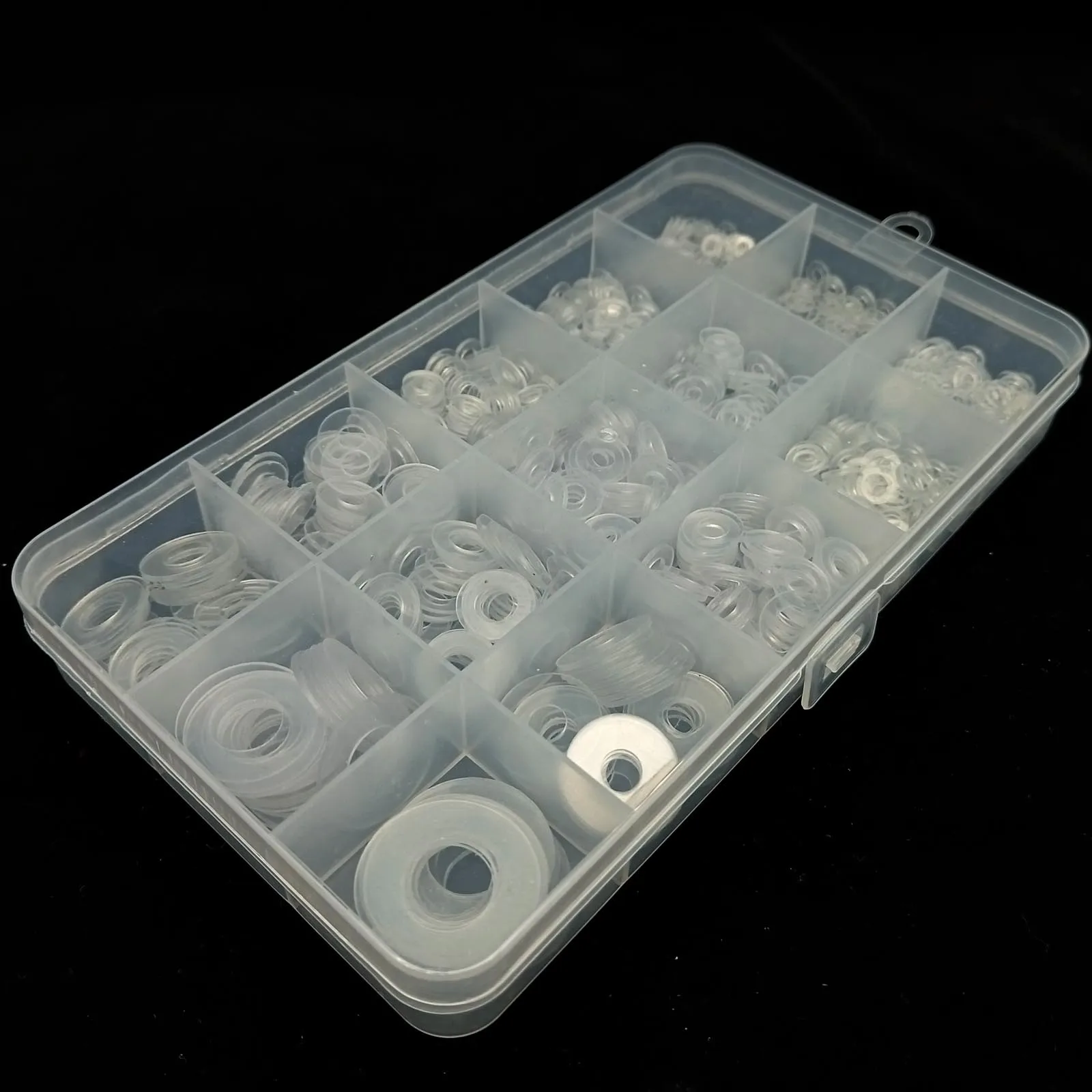 415/1085pcs M2 M2.5 M3 M4 M5 M6 M8 M10 M12 Plastic PVC Transparent Clear Flat Washer Plain Spacer Insulation Gasket Ring Kit Box