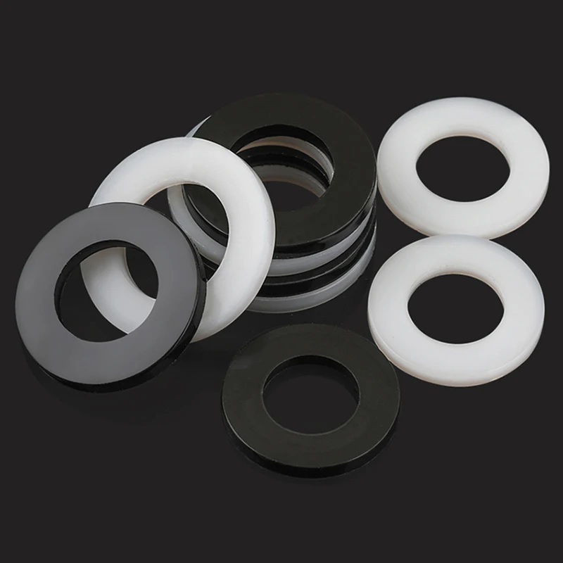 White/ Black Plastic Nylon Flat Washer Plane Spacer M2 M2.5 M3 M4 M5 M6 M8 M10 M12~ M24 Insulation Gasket Ring For Screw 0.5~3mm