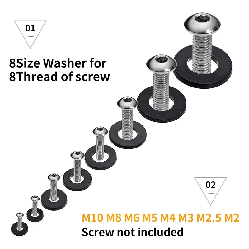 500pcs Nylon Flat Washer Assortment Set with 8-size Safety Plates M2 M2.5 M3 M4 M5 M6 M8 M10 Nylon Sealing Washers