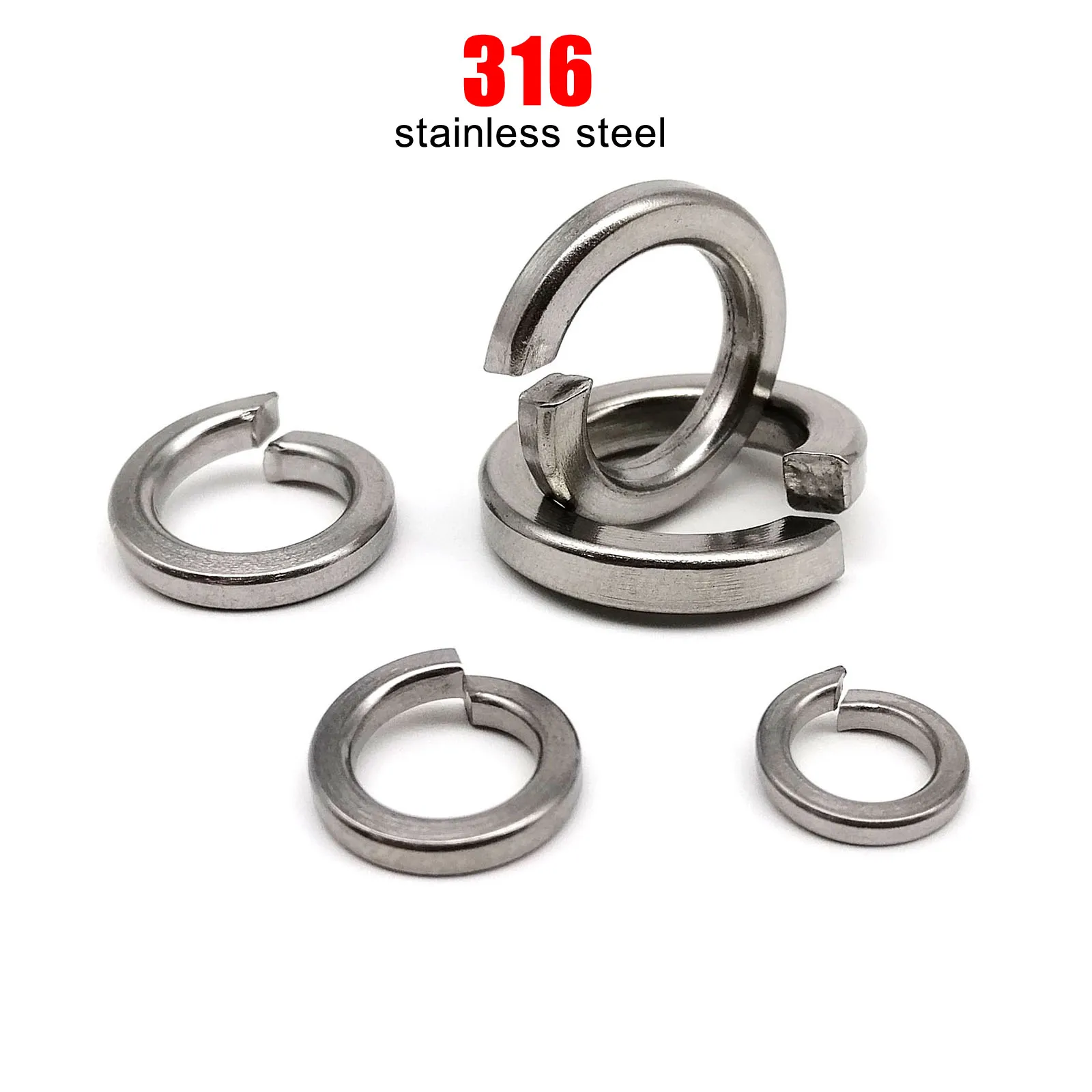 10/50pcs M1.6 M2 M2.5 M3 M4 M5 M6 M8 M10 M12 M14 M16 GB93 316 Stainless Steel Elastic Gasket Ring Split Spring Lock Washer