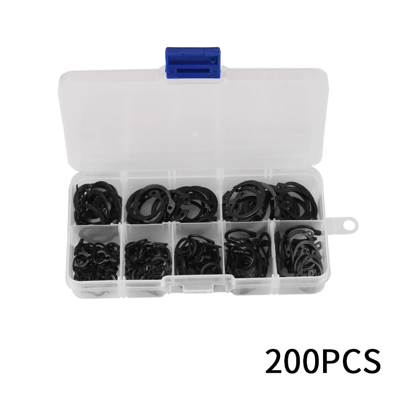 200Pcs Internal External Retaining Circlips M6-M20 C-clip Washers Snap Retaining Ring Carbon Steel Assortment Kit