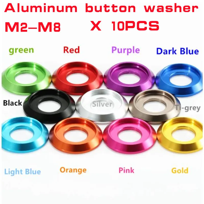 10pcs-20pcs M2 M2.5 M3 m4 m5 m6 m8 colourful Aluminum round cap cup washer for button head screw