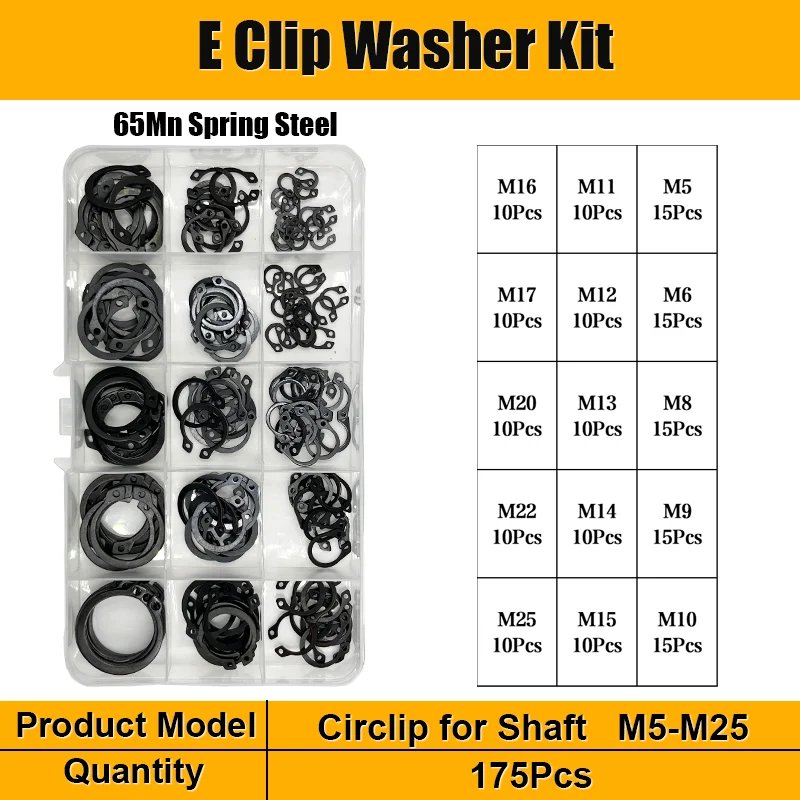 E Clip Washer Circlip for Hole 304 Stainless Steel 65 Manganese Steel Inner Circlip C Type External Retaining Clip For Shaft Set