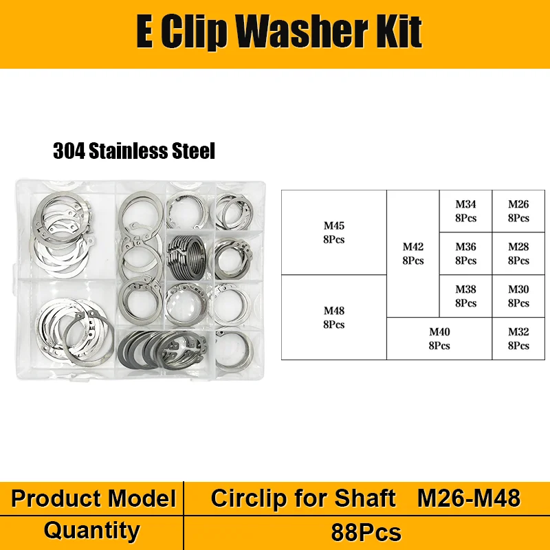 E Clip Washer Circlip for Hole 304 Stainless Steel 65 Manganese Steel Inner Circlip C Type External Retaining Clip For Shaft Set