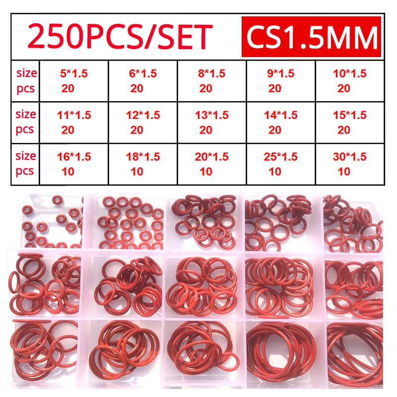 VMQ Sealing O Rings Red Silicone Ring Gasket Set CS 1/1.5/1.9/2.4/3.1 Silicon O Ring Seal Washer Food Grade Oring Silica gel Kit