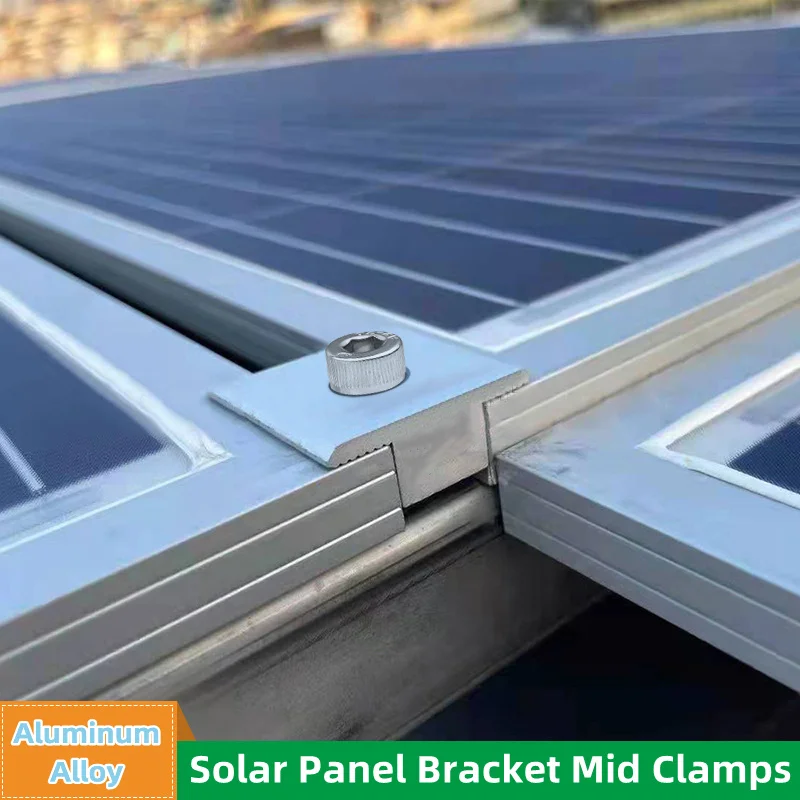 Solar Panel Mounting Bracket Multi-size Adjustable Aluminum Alloy Mid Clamp Solar Panel Fix Clip PV System Install Accessories