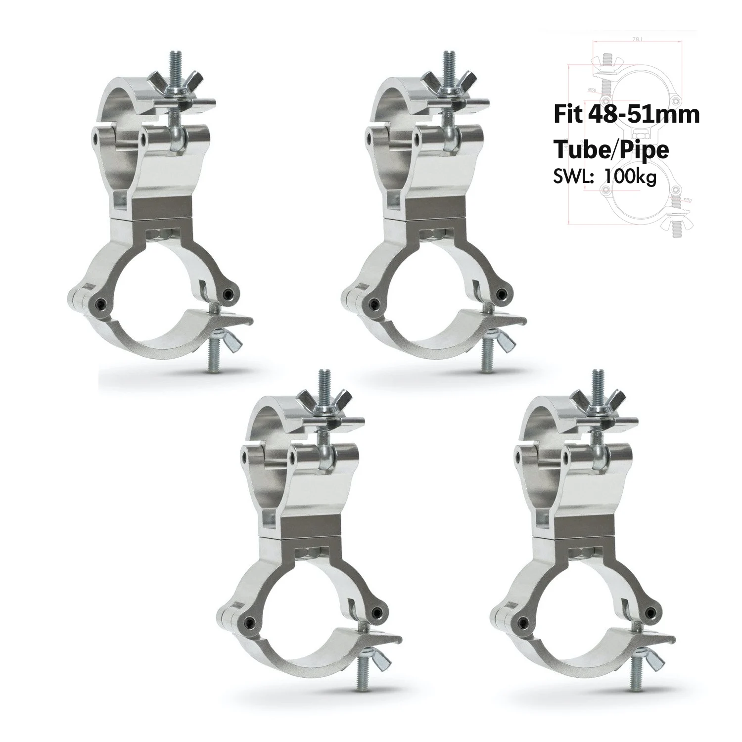 4 Pack Stage Light Clamp Dual JR Swivel Clamp 220 LB./ 100 KG Load Capacity Aluminum Truss Clamp for 48-51mm Tubing