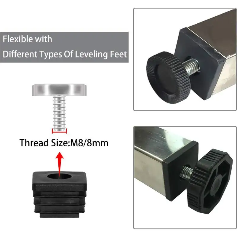 4pcs Black M8 Threaded Plastic Plugs Square Tube End Caps Tubing Plugs Inserts Furniture Glider Chair Leg Insert Plugs for Table