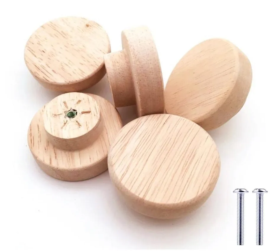 2-20pcs Round Wooden Cabinet Knobs Wood cupboard Furniture Drawer Pulls Handles with Screws for Wardrobe Dresser Closet