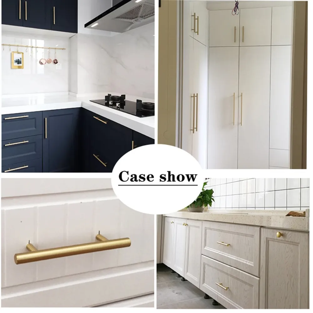 Modern Gold Kitchen Door T Bar Straight Handle Knobs Cabinet Pull Drawer Diameter 10mm Stainless Steel Handles Furniture Handle