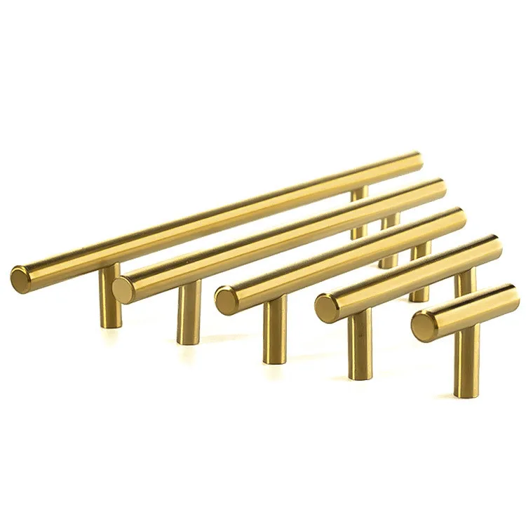 Modern Gold Kitchen Door T Bar Straight Handle Knobs Cabinet Pull Drawer Diameter 10mm Stainless Steel Handles Furniture Handle