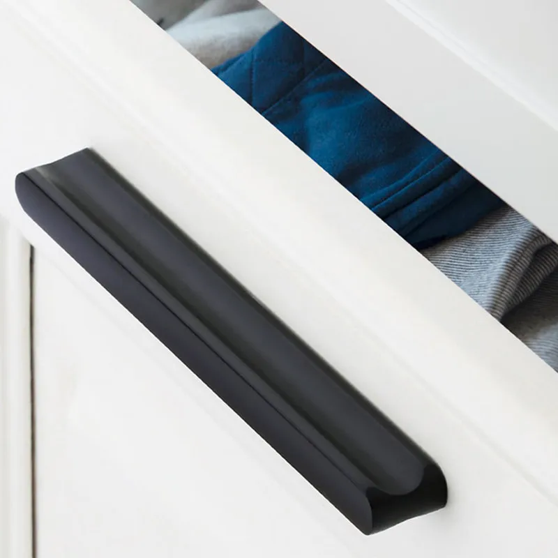 VARMSTUGA American Simple Black Aluminum Alloy Kitchen Cabinet Door Knobs and Handles Drawer Pulls Furniture Handle Hardware