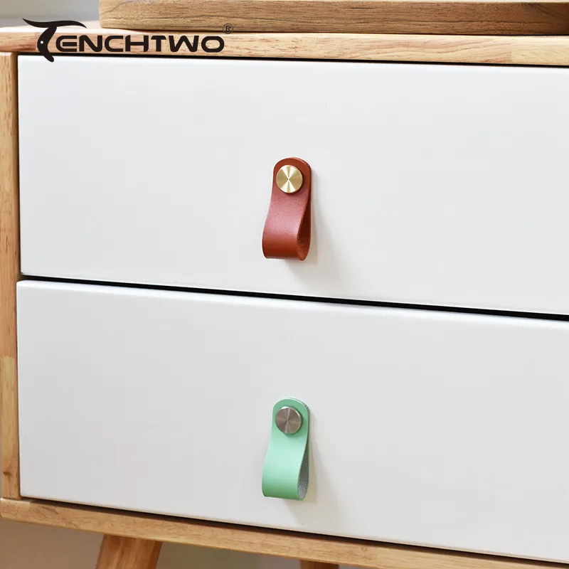 Nordic Children's Furniture Drawer Leather Handle Brass Pull Kitchen Wardrobe Cabinet Knobs Environmentally Artificial Leather