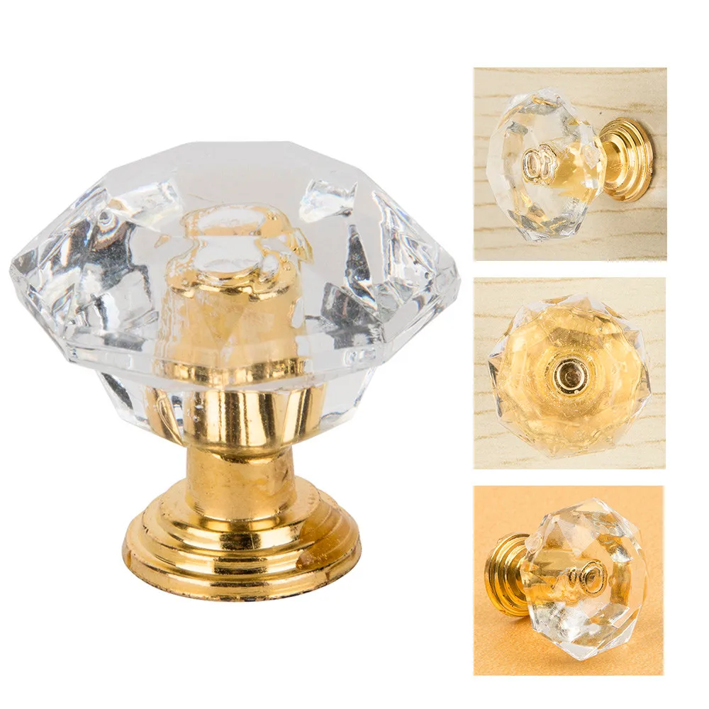 10pcs/set Drawer Furniture Knob Pull Handle Use for Knob Cupboard Cabinet Drawer Fittings  Gold Diamond Crystal Shape Acrylic