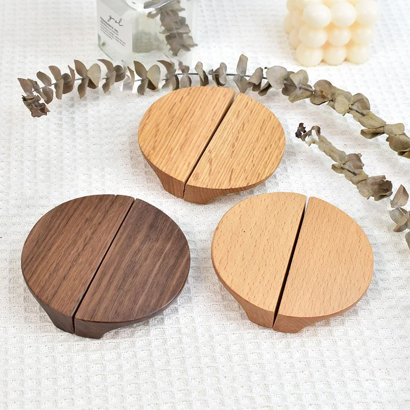 Semicircle Wooden Kitchen Cabinet Drawer Handles Natural Walnut Wardrobe Pulls Hardware Furniture Accessories Door Pulls
